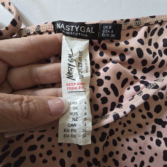 Nasty Gal 2pc Dalmatian Tie Bikini Womens Sz 6 Tan Black High Leg Cutout Front - Picture 4 of 16